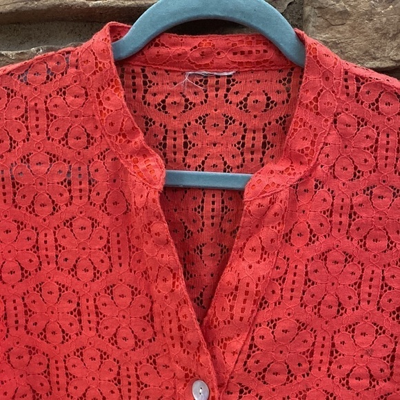 Tangerine see through lace blouse with pearl buttons. XL - Picture 3 of 8